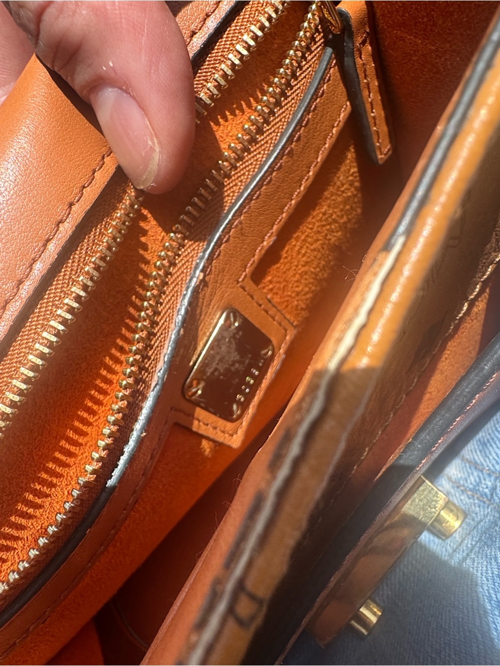 MCM Tan Visetos Top Handle Satchel with Gold Hardware (no strap). - Picture 3 of 7